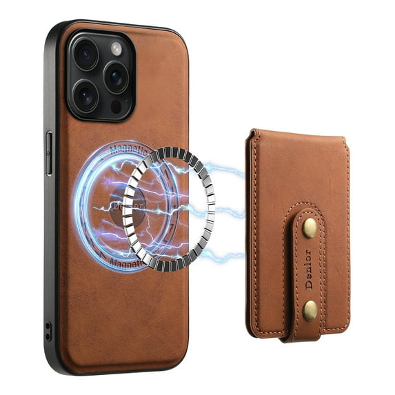 Dteck Leather Wallet Case for iPhone 15 Pro Case with Card Holder 2 in 1 Detachable Back Cover, iPhone 15 Pro Magnetic Case Compatible with MagSafe,Brown