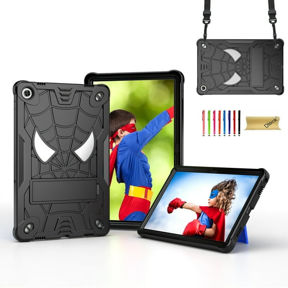 Dteck for Lenovo Tab M10 Case 10.1 Inch 2022 3rd Gen TB-328F, Heavy Duty Hybrid Shockproof Rugged Kids Case with Kickstand Crossbody Shoulder Strap,Black