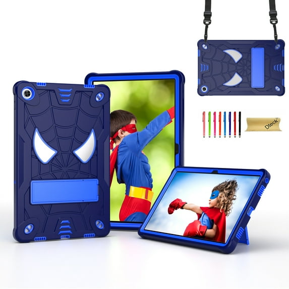 Dteck for Lenovo Tab M10 Case 10.1 Inch 2022 3rd Gen TB-328F, Heavy Duty Hybrid Shockproof Rugged Kids Case with Kickstand Crossbody Shoulder Strap,Navy+Blue