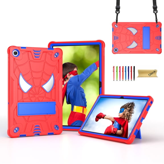 Dteck for Lenovo Tab M10 Case 10.1 Inch 2022 3rd Gen TB-328F, Heavy Duty Hybrid Shockproof Rugged Kids Case with Kickstand Crossbody Shoulder Strap,Red+Blue