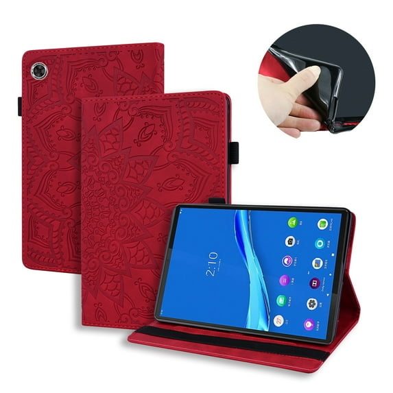 Dteck Lenovo Tab M10 / M10 HD 10.1 Case, Tab P10 Case, Embossed PU Leather Folio Flip Stand Case For Lenovo Tab P10 TB-X705F TB-X705L / M10 HD TB-X505F TB-X505L / M10 TB-X605F TB-X605L 10.1", Red