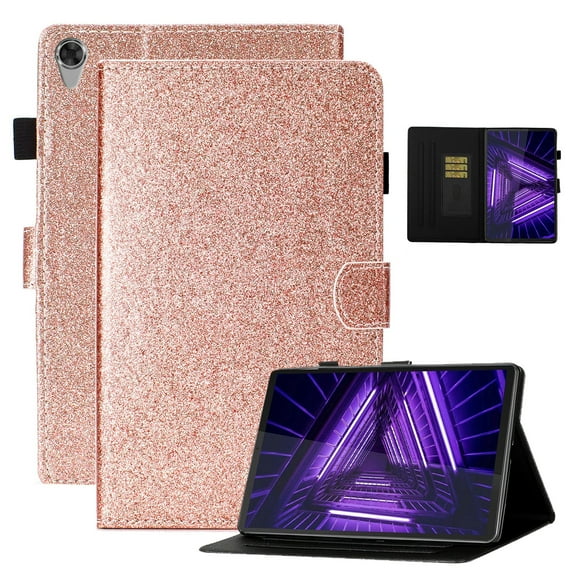 Dteck Lenovo Tab M10 HD 2nd Gen Case 10.1 Inch 2020 (Model: TB-X306F TB-X306X), Glitter PU Leather Stand Folio Case Auto Wake Sleep Cover w/ Stylus Holder for Lenovo Tab M10 HD 10.1",Rosegold