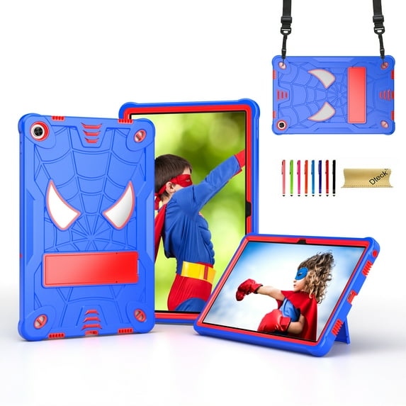 Dteck for Lenovo Tab M10 Plus Case 10.6 Inch 2022 3rd Gen TB-125F/TB-128F, Heavy Duty Hybrid Shockproof Rugged Kids Case with Kickstand Crossbody Shoulder Strap,Blue+Red