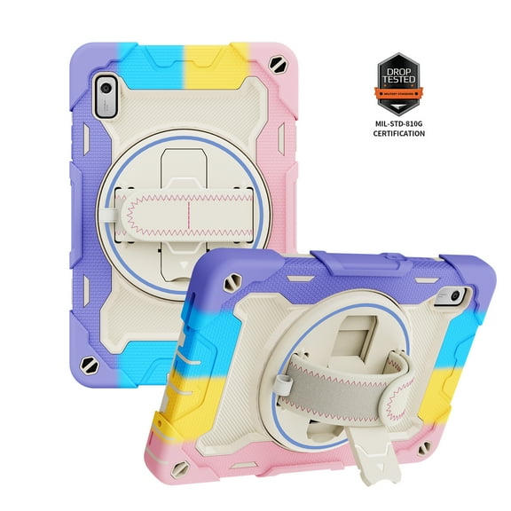 Dteck for Lenovo Tab M9 Case 9 inch (TB-310FU) with Rotating Hand Strap/Sturdy Stand, Heavy Duty Drop Protection Shockproof Rugged Case for Lenovo M9 HD Tablet 2023,Rainbow Pink