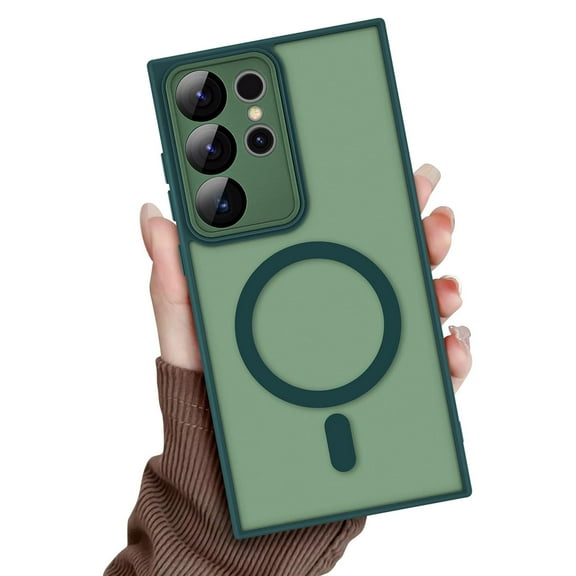 Dteck with Lens Protector Case for Samsung Galaxy S23 Ultra, Magnetic Wireless Charging Matte Shockproof Armor Luxury Slim Matte Hard Cover, Darkgreen
