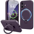 thumbnail image 1 of Dteck Liquid Silicone Case for iPhone 16, Fit for MagSafe, Magnetic Ring Kickstand Slim Phone Case with Tempered Glass Screen Protector Full Camera Protection,Deep Purple, 1 of 6