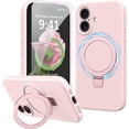 thumbnail image 1 of Dteck Liquid Silicone Case for iPhone 16, Fit for MagSafe, Magnetic Ring Kickstand Slim Phone Case with Tempered Glass Screen Protector Full Camera Protection,Pink, 1 of 6