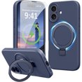 thumbnail image 1 of Dteck Liquid Silicone Case for iPhone 16 Plus, Fit for MagSafe, Magnetic Ring Kickstand Slim Phone Case with Tempered Glass Screen Protector Full Camera Protection,Navy Blue, 1 of 6