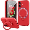 thumbnail image 1 of Dteck Liquid Silicone Case for iPhone 16 Plus, Fit for MagSafe, Magnetic Ring Kickstand Slim Phone Case with Tempered Glass Screen Protector Full Camera Protection,Red, 1 of 6