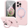 thumbnail image 1 of Dteck Liquid Silicone Case for iPhone 16 Pro Max, Fit for MagSafe, Magnetic Ring Kickstand Slim Phone Case with Tempered Glass Screen Protector Full Camera Protection,Pink, 1 of 6