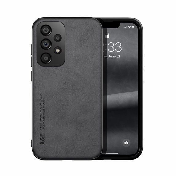 Dteck Luxury Leather Case for Samsung Galaxy A33 5G, Ultra Slim Thin Imported Leather Magnetic Shockproof Rugged Case For Samsung Galaxy A33 5G,Darkgray