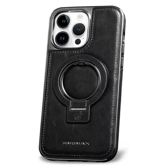 Dteck Luxury Leather Invisible Stand Case for iPhone 11,Shockproof Premium Leather Case Magnetic Ring Stand Mag Safe Cover for iPhone 11,Black