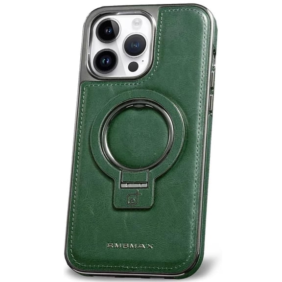 Dteck Luxury Leather Invisible Stand Case for iPhone 11,Shockproof Premium Leather Case Magnetic Ring Stand Mag Safe Cover for iPhone 11,Green