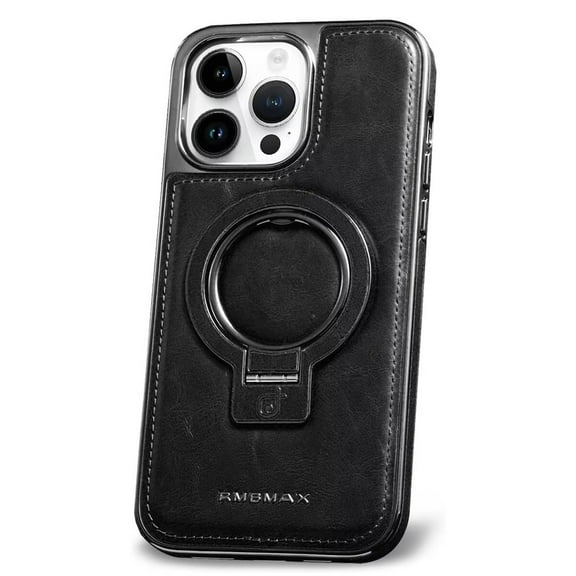 Dteck Luxury Leather Invisible Stand Case for iPhone 12 Pro Max,Shockproof Premium Leather Case Magnetic Ring Stand Mag Safe Cover for iPhone 12 Pro Max,Black