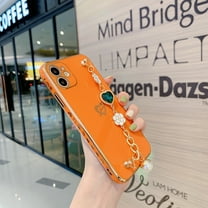 Dteck Luxury Plating Soft TPU Case for iPhone XS Max with Love Heart Gemstone Chain Bracelet Strap Shiny Cute Protective Cover for Women Grils For iPhone XS Max,Orange