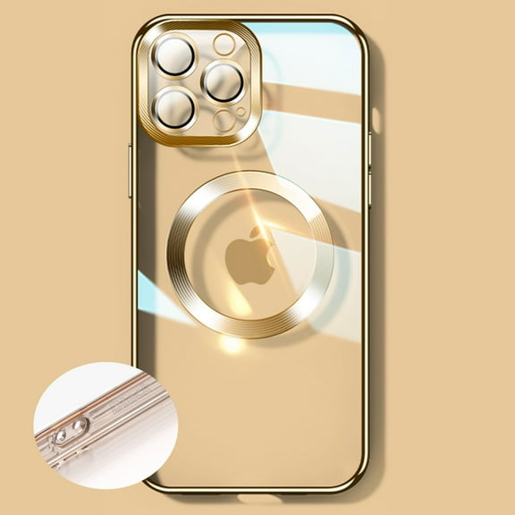 Dteck MagSafe Compatible Clear Case for iPhone 13 Pro Max, Slim Plating Transparent PC Cover Magnetic Rugged Case, Gold