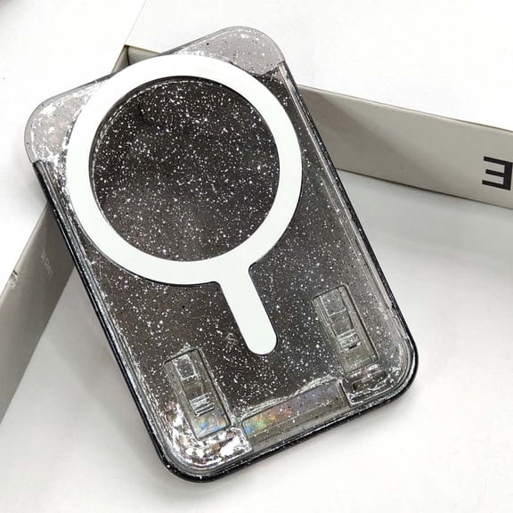 Dteck MagSafe Compatible Universal Detachable Wallet for Smartphones / Mag-Safe Phone Cases, Glitter Clear Shiny Card Holder,Black