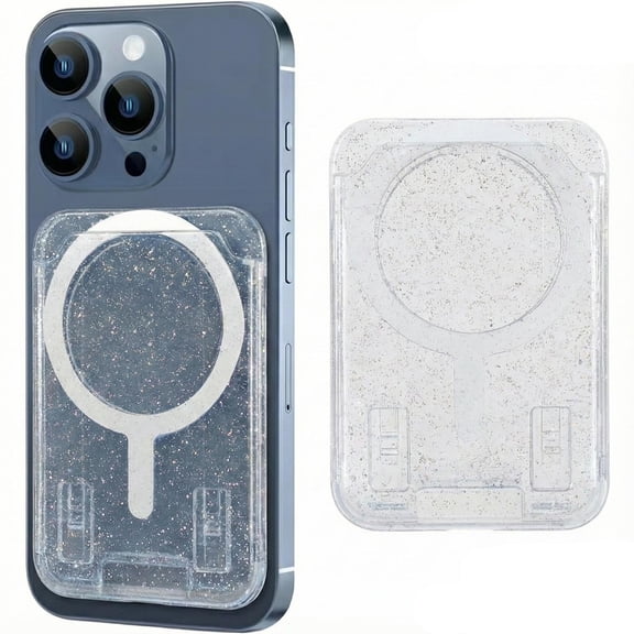 Dteck MagSafe Compatible Universal Detachable Wallet for Smartphones / Mag-Safe Phone Cases, Glitter Clear Shiny Card Holder,Clear