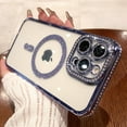 thumbnail image 1 of Dteck MagSafe Compatible iPhone 11 Glitter Plating Case with Diamond Camera Lens Protector, Cute Luxury Bling Rhinestones Soft Clear Transparent TPU Magnetic Case for iPhone 11,Blue, 1 of 6