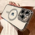 thumbnail image 1 of Dteck MagSafe Compatible iPhone 12 Pro Max Glitter Plating Case with Diamond Camera Lens Protector, Cute Luxury Bling Rhinestones Soft Clear Transparent TPU Magnetic Case for iPhone 12 Pro Max,Silver, 1 of 6