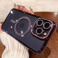 thumbnail image 1 of Dteck MagSafe Compatible iPhone 14 Plus Glitter Plating Case with Diamond Camera Lens Protector, Cute Luxury Bling Rhinestones Soft Clear Transparent TPU Magnetic Case for iPhone 14 Plus,Purple, 1 of 6