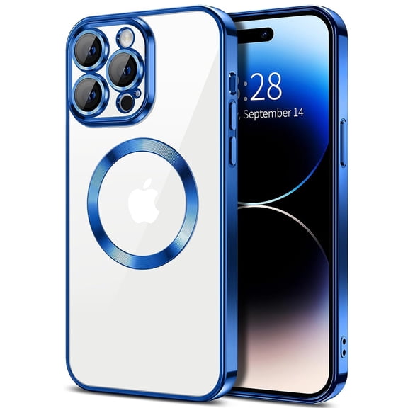 Dteck MagSafe Compatible with iPhone 15 Pro Case, Magnetic Clear Case for iPhone 15 Pro, Slim Plating Edge Soft TPU Cover Shockproof Phone Case 6.1 Inch,Navy Blue