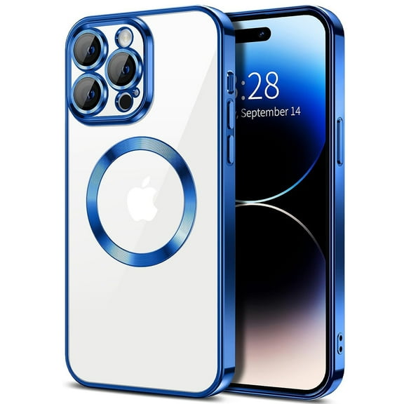 Dteck MagSafe Compatible with iPhone 15 Pro Max Case, Magnetic Clear Case for iPhone 15 Pro Max, Slim Plating Edge Soft TPU Cover Shockproof Phone Case 6.7 Inch, Navy Blue