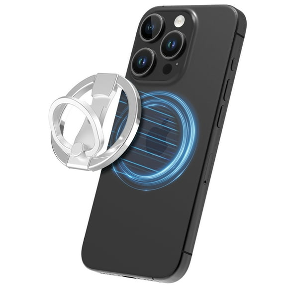 Dteck for MagSafe Ring Holder, MagSafe Phone Grip, Magnetic Phone Ring Holder, Magnetic Phone Grip with 2-Way Adjustable Stand for iPhone 15/14/13/12 Series, MagSafe Accessories, Silver