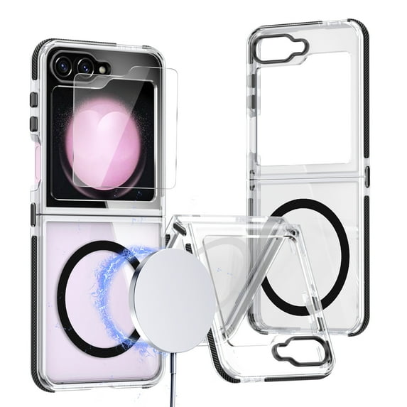 Dteck Magenetic for Samsung Galaxy Z Flip 6 Case Clear Compatible with MagSafe Wirelss Charging, Z Flip 6 Phone Case with Screen Protector, Ultra Slim Bicolor TPU Bumper Hard PC Z Flip6 Cover,Black