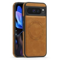Dteck Magnetic Back Case for Google Pixel 10 Pro XL,Shockproof Leather Case Compatible with Mag Safe Slim Cover for Google Pixel 10 Pro XL,Brown