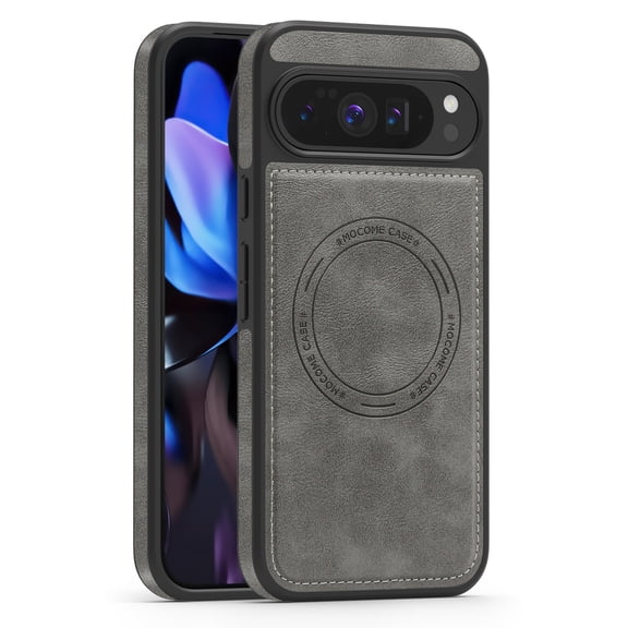 Dteck Magnetic Back Case for Google Pixel 10 Pro XL,Shockproof Leather Case Compatible with Mag Safe Slim Cover for Google Pixel 10 Pro XL,Gray