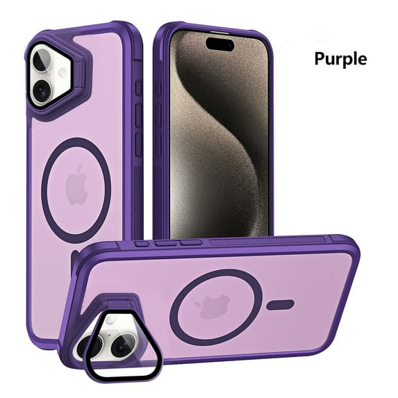 Dteck Magnetic Case for Apple iPhone 15 Plus with Kickstand, Shockproof TPU Acrylic Shockproof Back Lightweight Anti-Scratch Protective Case, Wireless Charging Non-Slip Grip Support Cover, Purple