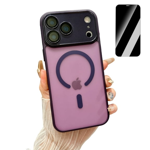 Dteck Magnetic Case with Auto Alignment Privacy Screen Protector for iPhone 17, Compatible with MagSafe Full Camera Protection Matte Hard Back Shockproof Protective Cover, Darkpurple