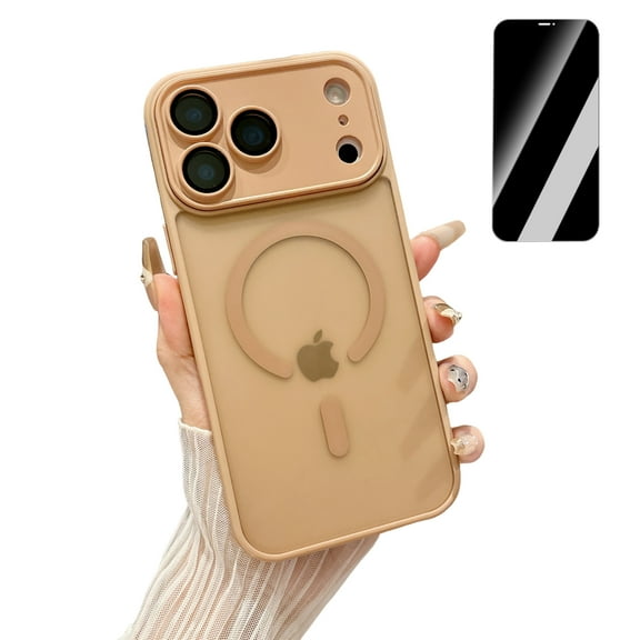 Dteck Magnetic Case with Auto Alignment Privacy Screen Protector for iPhone 17, Compatible with MagSafe Full Camera Protection Matte Hard Back Shockproof Protective Cover, Desertgold