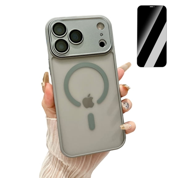 Dteck Magnetic Case with Auto Alignment Privacy Screen Protector for iPhone 17 Pro, Compatible with MagSafe Full Camera Protection Matte Hard Back Shockproof Protective Cover, Gray