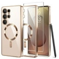 thumbnail image 1 of Dteck Magnetic Case Compatible with Samsung Galaxy S25,Compatible with MagSafe Full Camera Protection Screen Protector Shockproof Plating TPU Clear Phone Cover for Galaxy S25 ,Gold, 1 of 8