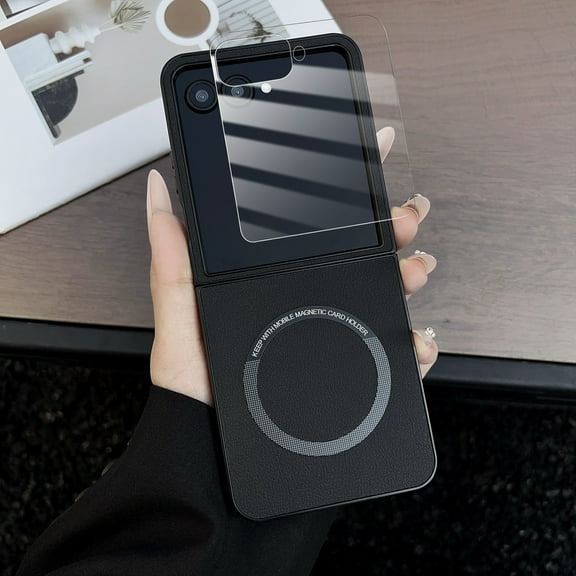 Dteck Magnetic Case with Front Screen Protector for Motorola Razr 2025/2024,Slim Leather + PC Case Compatible with Mag Safe Back Cover for Motorola Razr 2025/Motorola Razr 2024,Black