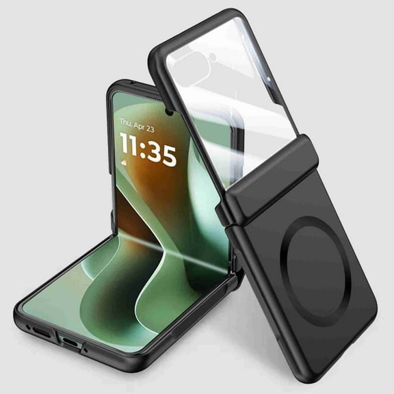 Dteck Magnetic Case with Front Tempered Glass Screen Protector for Motorola Razr 2025/2024,Shockproof PC Case Hinge Protection Compatible with Mag Safe Cover,Black
