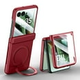 thumbnail image 1 of Dteck Magnetic Case with Front Tempered Glass Screen Protector for Motorola Razr Ultra 2025,Shockproof PC Case Hinge Protection with 360° Rotating Kickstand Compatible with Mag Safe Cover,Red, 1 of 8