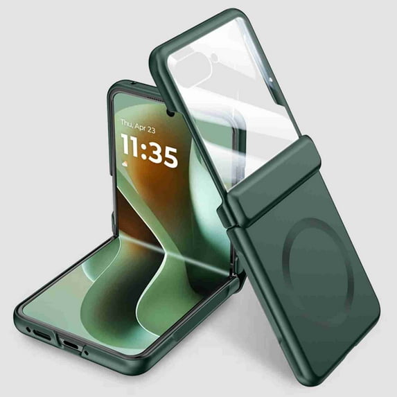 Dteck Magnetic Case with Front Tempered Glass Screen Protector for Motorola Razr Ultra 2025,Shockproof PC Case Hinge Protection Compatible with Mag Safe Cover,Green