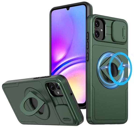 Dteck Magnetic Case for Galaxy A05, Compatible with MagSafe with Ring Kickstand Military Grade Drop Protection Cover Case for Samsung Galaxy A05,Darkgreen