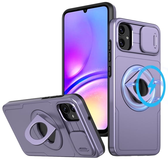 Dteck Magnetic Case for Galaxy A05, Compatible with MagSafe with Ring Kickstand Military Grade Drop Protection Cover Case for Samsung Galaxy A05,Purple