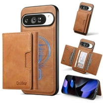Dteck Magnetic Case for Google Pixel 10 Pro XL, Shockproof PU Leather Wallet Multifunctional Case Detachable Large Capacity Card Slot Phone Cover, Brown