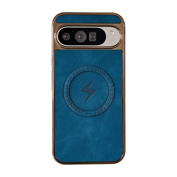Dteck Magnetic Case for Google Pixel 8 Pro, Shockproof Magnetic Anti-Fingerprint PU Leather Cover Support Wireless Charging Ultra Slim Protection Cover, Blue