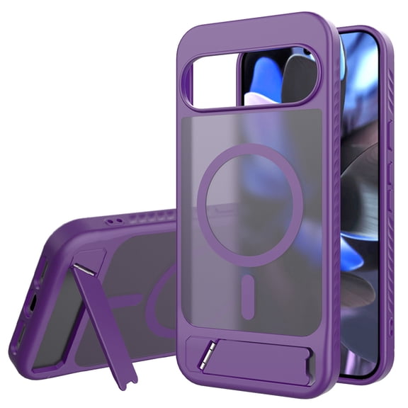 Dteck Magnetic Case for Google Pixel 9 Pro XL,Shockproof TPU+PC Anti-Slip Compatible with Mag Safe Case Adjustable Kickstand Frosted Translucent Matte Phone Cover,Darkpurple
