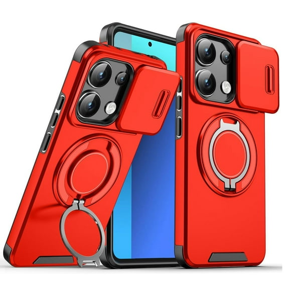 Dteck Magnetic Case for Motorola Moto G 5G 2025 ,Hard Plastic Shell Phone Case with Phone Ring Grip Holder Kickstand/Slide Camera Cover, Protective Shockproof Cover,Red