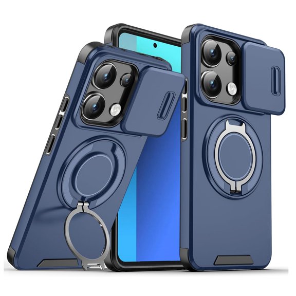 Dteck Magnetic Case for Motorola Moto G 5G 2025 ,Hard Plastic Shell Phone Case with Phone Ring Grip Holder Kickstand/Slide Camera Cover, Protective Shockproof Cover,Blue