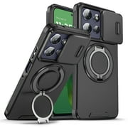 Dteck Magnetic Case for Motorola Moto G Power 5G 2025/Moto G Play 2025 ,Hard Plastic Shell Phone Case with Phone Ring Grip Holder Kickstand/Slide Camera Cover, Protective Shockproof Cover,Black