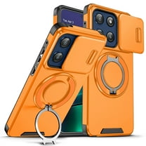 Dteck Magnetic Case for Motorola Moto G Stylus 5G 2025 ,Hard Plastic Shell Phone Case with Phone Ring Grip Holder Kickstand/Slide Camera Cover, Protective Shockproof Cover,Orange