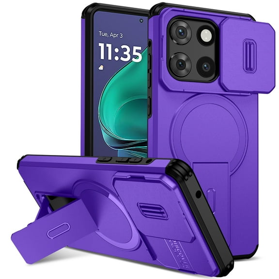 Dteck Magnetic Case for Motorola Moto G Stylus 5G 2025,Shockproof TPU+PC Case Compatible with Mag Safe with Sliding Camera Lens Protection Kickstand Cover for Moto G Stylus 5G 2025,Purple